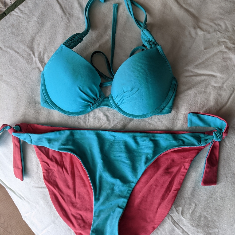Aerie Bikini Medium Matching Set - Underwire 34C Top & Reversible Tie Bottoms